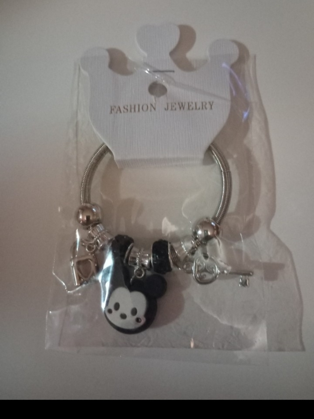 Fashion Jewelry Silver Kids Charm Bracelet with Black & White Mickey Pendant